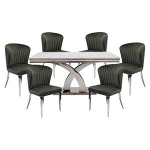 Ottavia Medium Marble Dining Table In Bone White With 6 Chairs