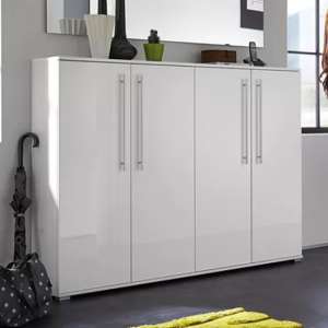 Ouray High Gloss Shoe Storage Cabinet With 4 Doors In White