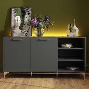 Ouverte Wooden Sideboard In Satin Grey With LED Lights