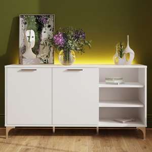 Ouverte Wooden Sideboard In Satin White With LED Lights