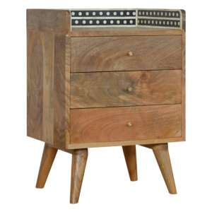 Ouzel Wooden Bedside Cabinet In Bone Inlay Gallery Back And Oak