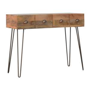 Ouzel Wooden Console Table In Oak Ish With Iron Base