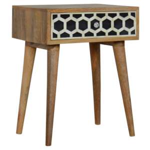 Ouzo Wooden Bedside Cabinet In Bone Inlay And Oak With 1 Drawer