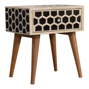 Ouzo Wooden Bedside Cabinet In Oak Ish And Bone Inlay