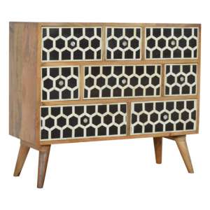 Ouzo Wooden Chest Of Drawers In Bone Inlay And Oak With 8 Drawer