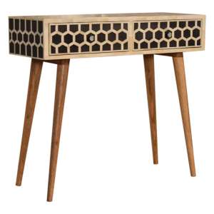 Ouzo Wooden Console Table In Oak Ish And Bone Inlay