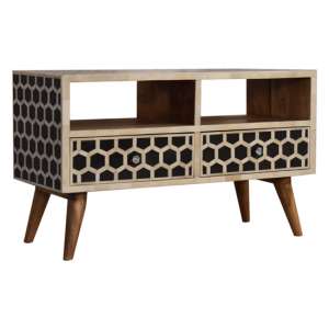Ouzo Wooden TV Stand In Oak Ish And Bone Inlay