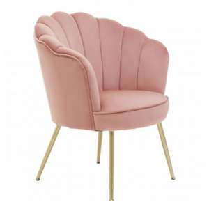 Ovaley Velvet Scalloped Accent Chair In Pink