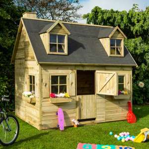 Oxer Wooden Country Cottage Kids Playhouse In Natural Timber