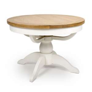 Oxford Wooden Round Extending Dining Table In White And Oak