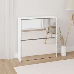 Ozark Mirrored High Gloss Shoe Cabinet With 2 Flaps In White