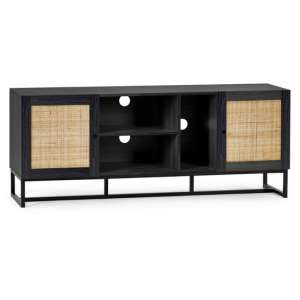 Padstow Wooden TV Stand With 2 Doors 2 Shelves In Black