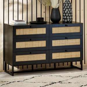 Pabla Wide Wooden Chest Of 6 Drawers In Black