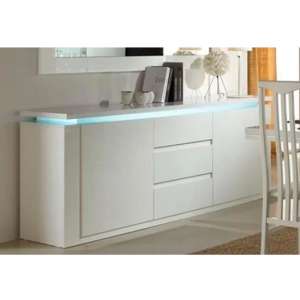 Padua LED Sideboard In White High Gloss With 2 Doors 3 Drawer