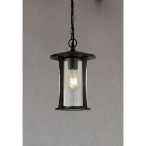 Pagoda Outdoor Ceiling Pendant Light In Black With Clear Glass