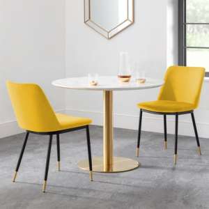 Pahana Marble Dining Table With 2 Daiva Mustard Chairs