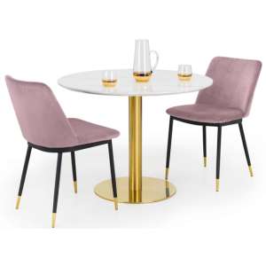 Pahana Marble Dining Table With 2 Daiva Pink Chairs