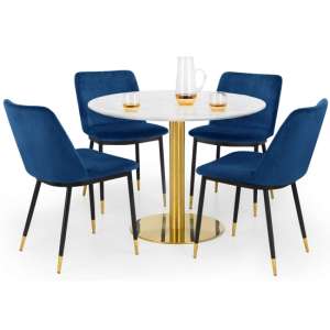Pahana Marble Dining Table With 4 Daiva Blue Chairs