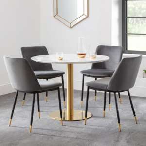 Pahana Marble Dining Table With 4 Daiva Grey Chairs