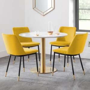 Pahana Marble Dining Table With 4 Daiva Mustard Chairs