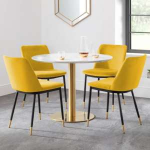 Pahana Marble Dining Table With 4 Daiva Mustard Chairs