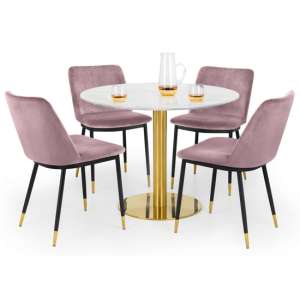 Pahana Marble Dining Table With 4 Daiva Pink Chairs