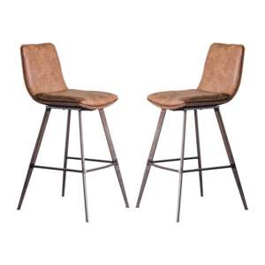 Palmar Brown Faux Leather Bar Stools With Metal Legs In A Pair