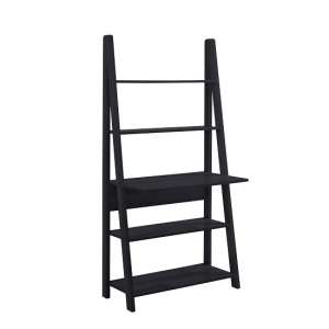 Tarvie Computer Desk In Black With Ladder Style And Shelving