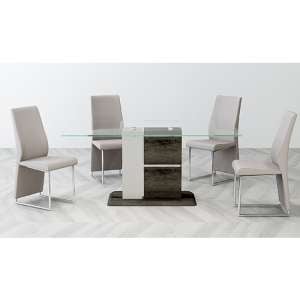 Panama Glass Dining Set With 6 Crystal PU Chamagne Chairs