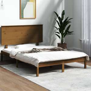 Parees Solid Pinewood Double Bed In Honey Brown