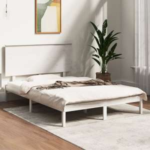 Parees Solid Pinewood Double Bed In White