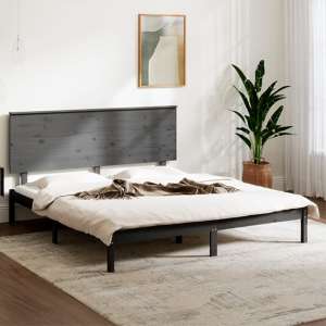 Parees Solid Pinewood Double Bed In Grey