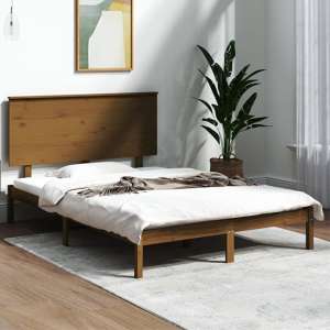 Parees Solid Pinewood Small Double Bed In Honey Brown