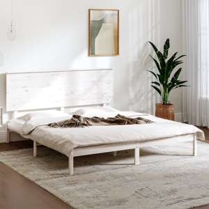 Parees Solid Pinewood Super King Size Bed In White