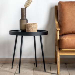 Parham Wooden Side Table With Black Metal Frame In Natural