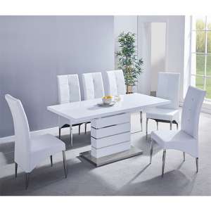 Parini Extending White Gloss Dining Table 6 Vesta White Chairs