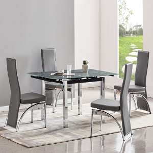 Paris Extending Grey Glass Dining Table With 4 Romeo Grey Chairs