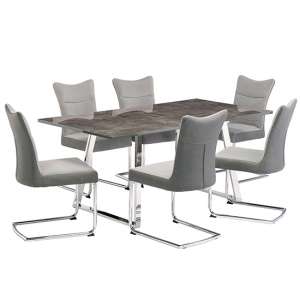 Paris Wooden Dining Table With 6 Pasadena Grey Leather Chairs