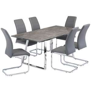 Paris Wooden Dining Table With 6 Soho Grey Leather Chairs
