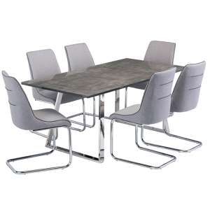 Paris Wooden Dining Table With 6 Langham Grey Fabric Chairs