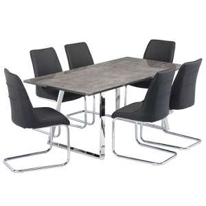 Paris Wooden Dining Table With 6 Langham Grey Leather Chairs