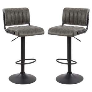 Paris Grey Woven Fabric Bar Stools With Black Base In A Pair