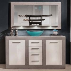 Parker Sideboard And Mirror In Concrete And White Gloss With LED