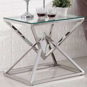 Parma Clear Glass Side Table With Silver Stainless Steel Legs