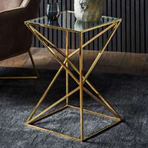Parmost Clear Glass Side Table With Gold Metal Frame