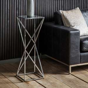 Parmost Tall Clear Glass Side Table With Silver Metal Frame