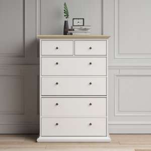 Paroya Wooden Chest Of Drawers In White And Oak With 6 Drawers