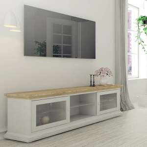 Paroya Wooden Large 2 Doors 1 Shelf TV Stand In White And Oak
