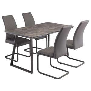 Paroz Grey Glass Top Dining Table With 4 Huskon Grey Chairs