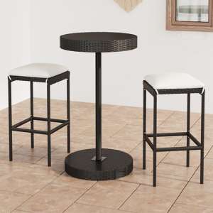 Parry Poly Rattan Garden Bar Table With 2 Stools In Black